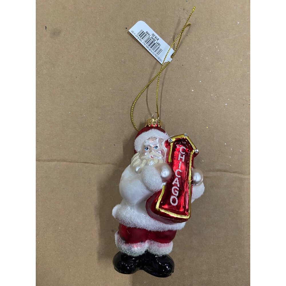 Holiday Lane Chicago Santa Glittered Charming Glass Ornament New With Box